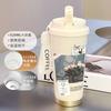 Simple flower thermos cup 111 large capacity student straw high value portable water cup coffee cup female