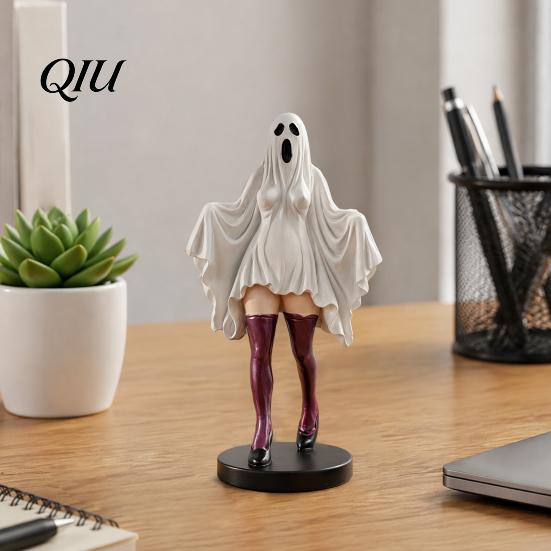 Lustiges Geistergeschenk für Gothic-Liebhaber Lady-Skulptur, Halloween Harz verhüllte Frau Figur, Mythische kleine Figur Regal Dekor Schreibtischornament
