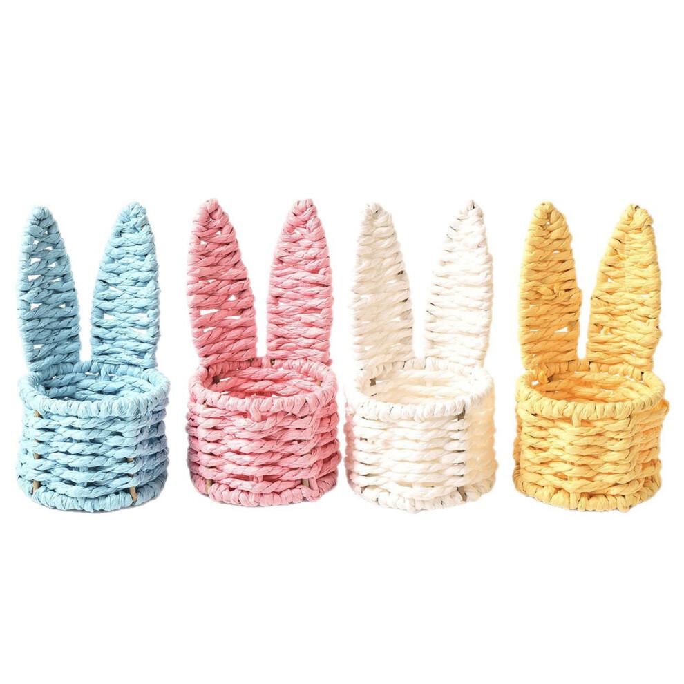 Paper Rope Basket Iron Frame Rabbit Ears for Festives-White