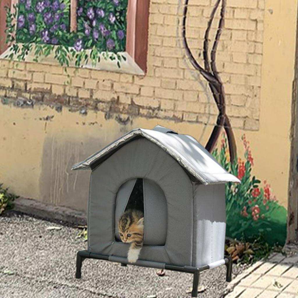Căsuță de exterior pentru pisici, ridicată, caldă, adăpost protector, articole pentru animale de companie pentru iarnă, hambar, comunitate
