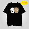 Japanese Soft Cute Animal Tshirt Cute Panda Bear Feeding Cat Pattern Loose Round Neck Top