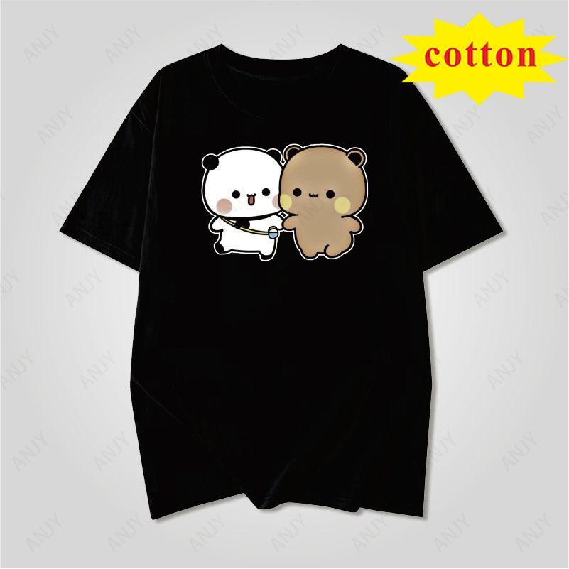 Japanese Soft Cute Animal Tshirt Cute Panda Bear Feeding Cat Pattern Loose Round Neck Top