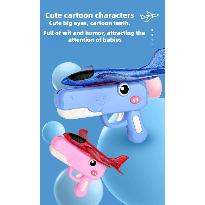 Foam Glider Airplane Launcher Toy, Dinosaur Catapult Gun Aircraft, Outdoor Flying Aircraft with Easy-Load Mechanism, Long Flight Distance Gliders