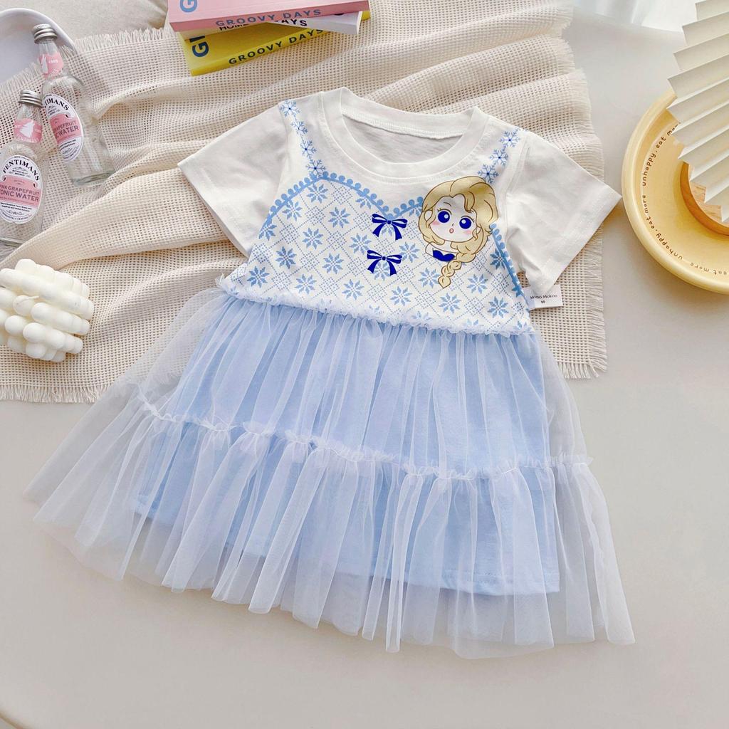 2023 Summer Girls' Cute Cotton Princess Dress with Mesh Cake Skirt