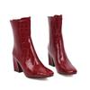 Autumn Women's Ankle Boots Shoes Snake Leather Block High Heel Red White Short Boot Female Fashion Winter Shoes Large Size 48