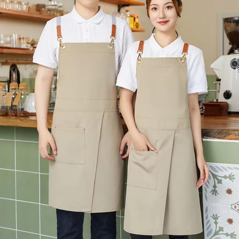Tablier à Double Épaule en Toile Imperméable et Résistante à l'Huile, Tablier de Travail et de Cuisine pour Boulangerie, Magasin de Thé au Lait, Traiteur