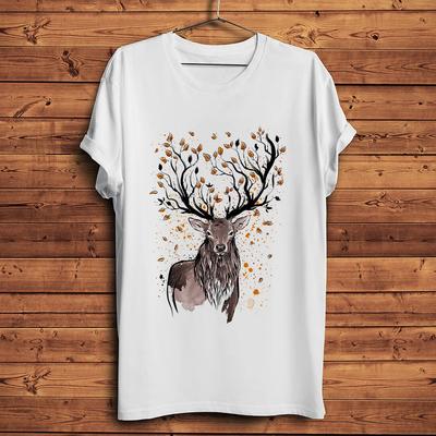 Watercolor Deer Tree Funny Natural Style T ShirtUnisex White Short Sleeve Casual TshirtUnisex Streetwear Teebreathable Print