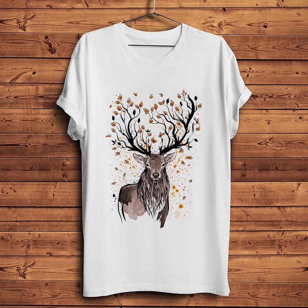 

Watercolor Deer Tree Funny Natural Style T ShirtUnisex White Short Sleeve Casual TshirtUnisex Streetwear Teebreathable Print 4XL