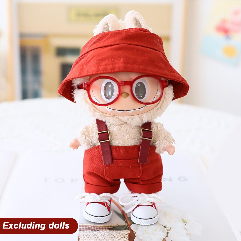 For 17cm Doll Clothes Fashion Bucket Hat Overalls Doll Clothes Color Match Hoodies Dolls Accessories Cute Decoration Little Clothes