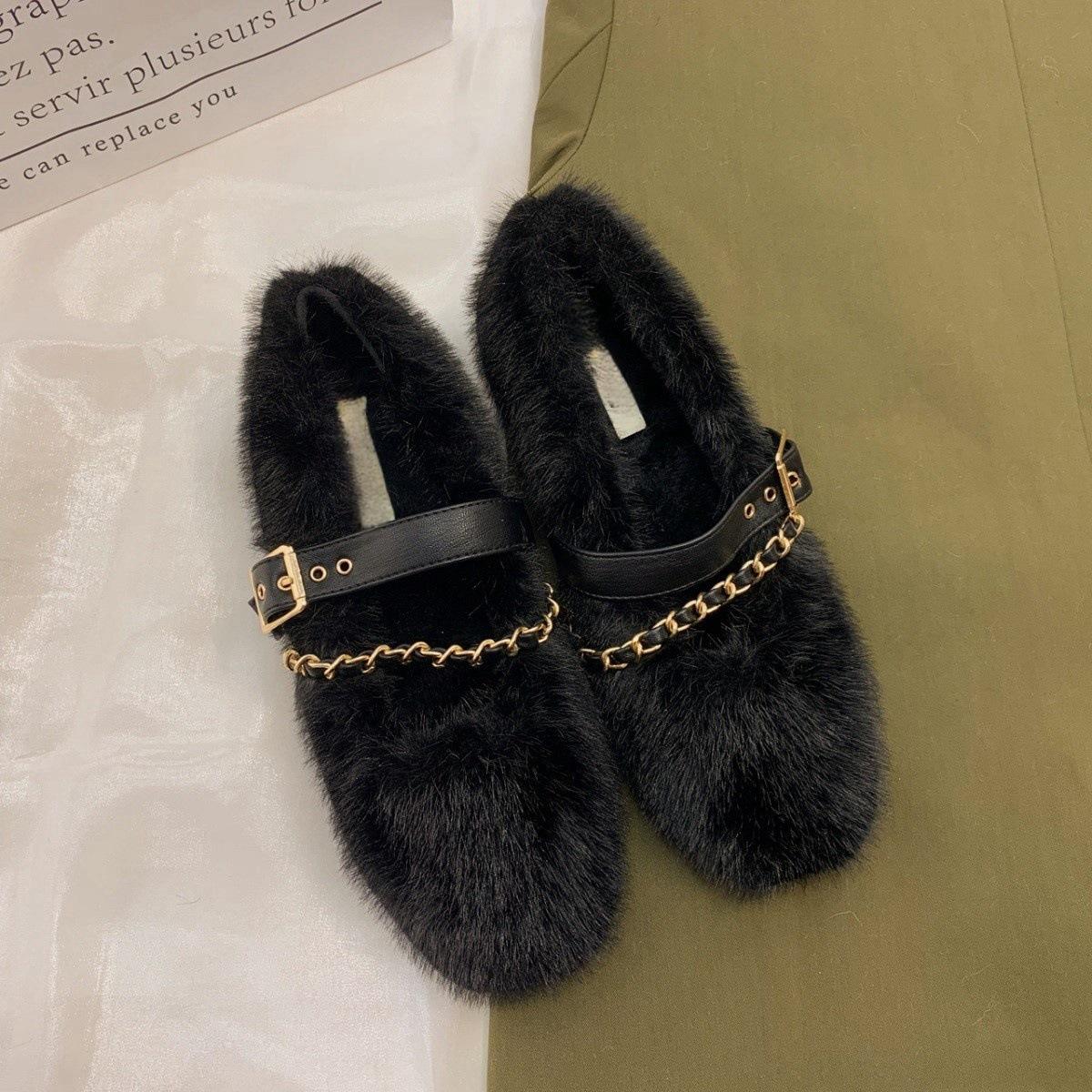 

2026 Spring Autumn Women Warm Fur Shoes Fashion Shallow Slip On Ladies Flats Shoes Round Toe Women s Mary Jane Shoes 35 чорний