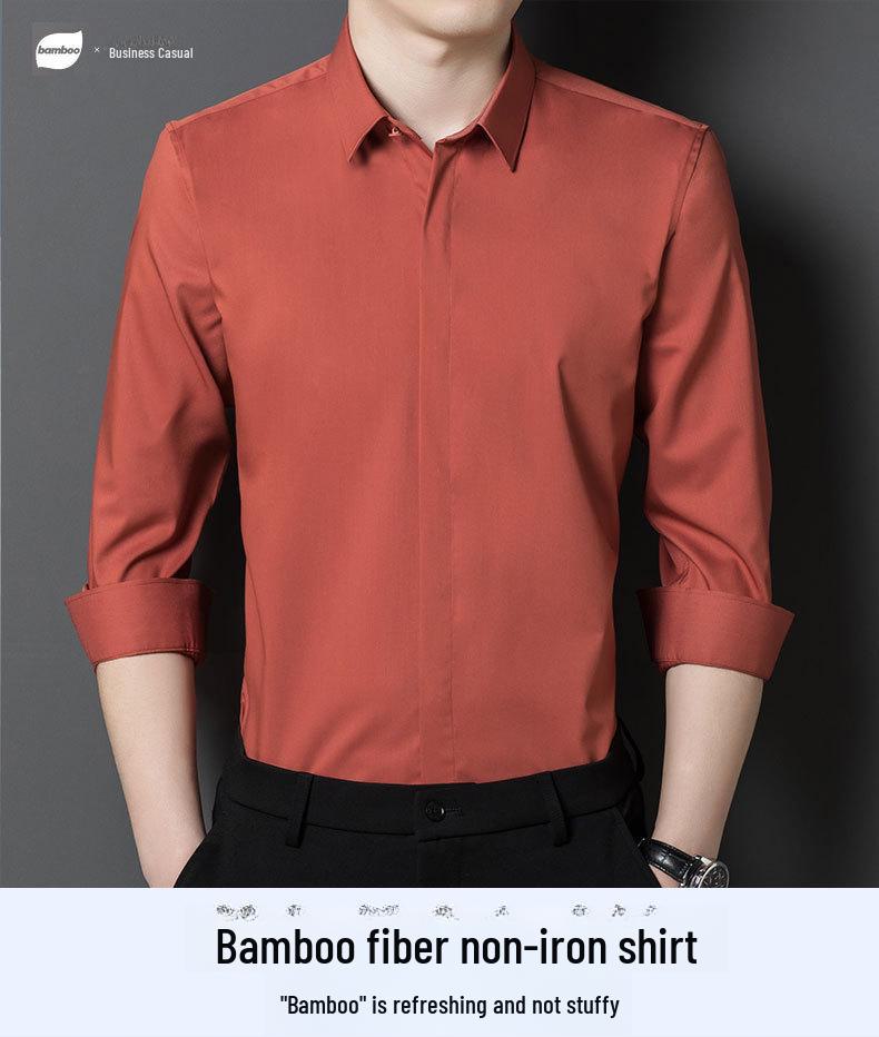 Men's Bamboo Fiber Long-Sleeve Non-Iron Stretch Business Casual Shirt