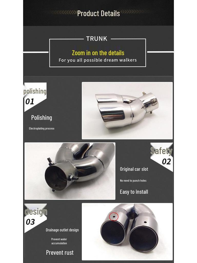 CHR17-20 IZOA & Fureisi Dual Outlet Titanium Black Bent Exhaust Tailpipe, 6.3CM Diameter Stainless Steel.