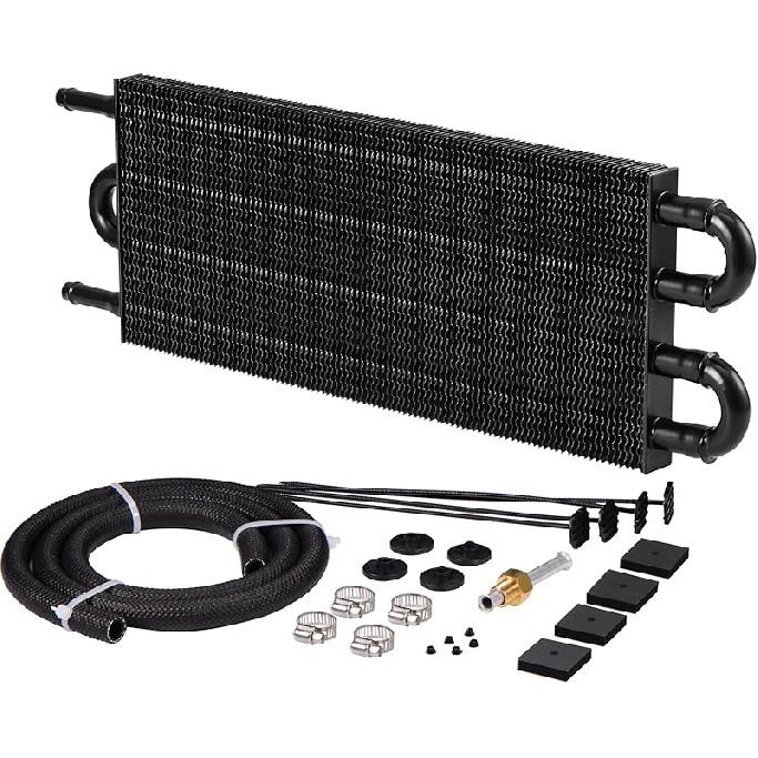 Transmission Oil Cooler, Universal 4 Pass Tube and Fin Design, Compatible with Ford, Chevrolet &Dodge Ram- Black- Aluminium