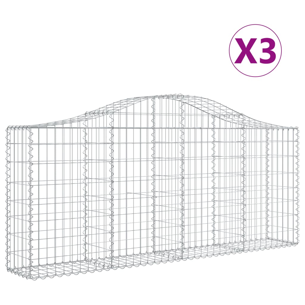 Vidaxl Kosze Gabionowe, 3 Szt, 200X30X80/100 Cm, Galwanizowane Żelazo