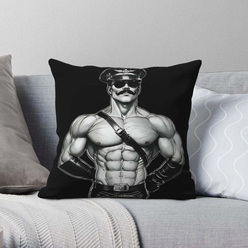 Tom Of Finland Daddy Gay Pride Quadratischer Kissenbezug Polyester Leinen Samt Kreativ Reißverschluss Dekor Bett Kissenbezug