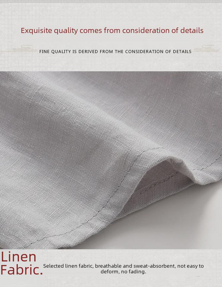 Men's Summer Thin Linen Tang Suit - Short-Sleeved Top for Middle-Aged & Elderly