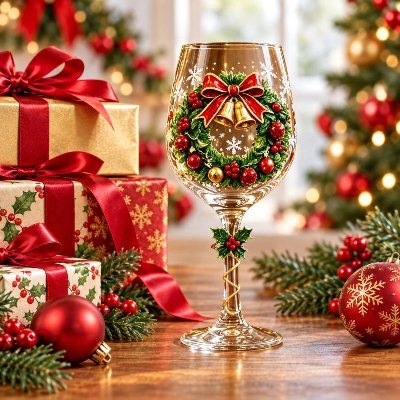Clear Glass Christmas Wine Glasses Set of 6 with Raised Holiday Artwork and Six Different Scenes for Wine, Cocktails, Cocoa and Seasonal Entertaining