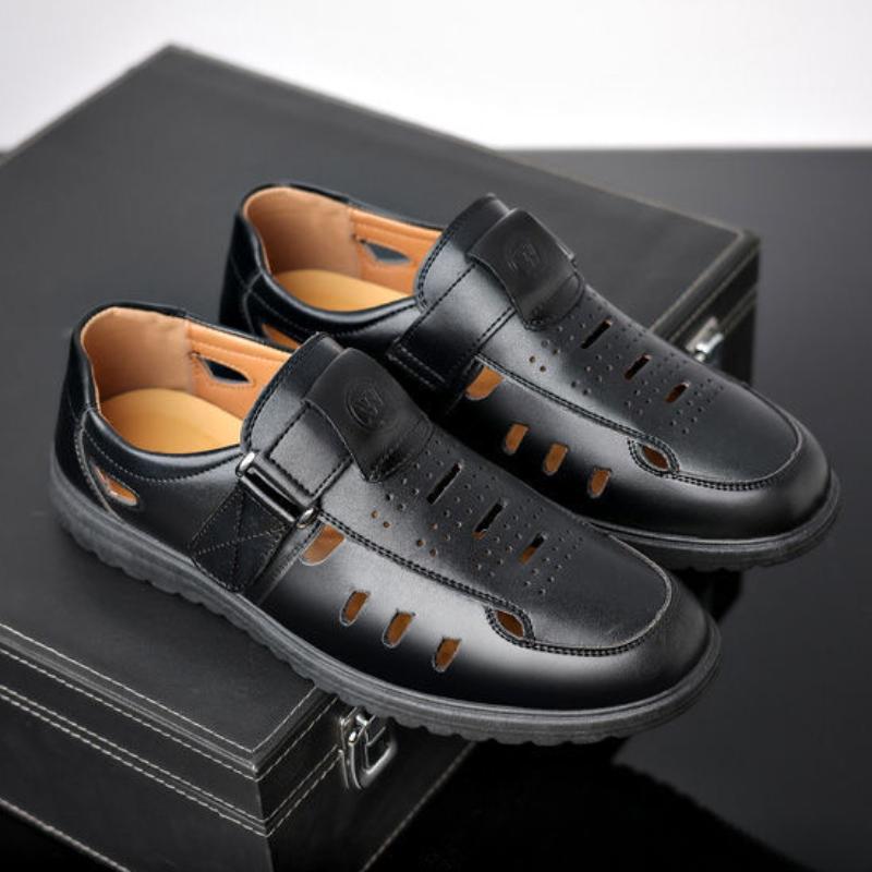 Fashion 2024 Summer Men's Sandals Hollow Leather Shoes for Men Fashion Breathable Business Shoes Hole Men's Sneakers Classic Dad Sandals