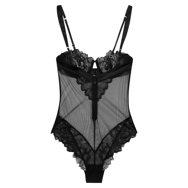 Calvin Klein Black Label Sexy Lace Sheer Bodysuit Women Bodysuits Space-Black QF8033-1
