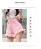 2025 Korean Style Pink Raw Hem Tassel Denim A-line Shorts for Women - Summer Street Style