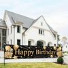 1pc Birthday Banner 70.8in x 15.7in - Gold Stars Balloons Design Outdoor Party Decor Birthday Outdoor Party Decor Gold Stars Theme Durable