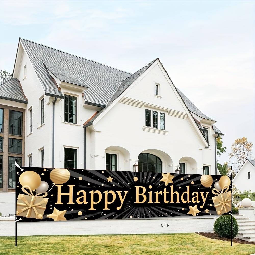 1pc Birthday Banner 70.8in x 15.7in - Gold Stars Balloons Design Outdoor Party Decor Birthday Outdoor Party Decor Gold Stars Theme Durable