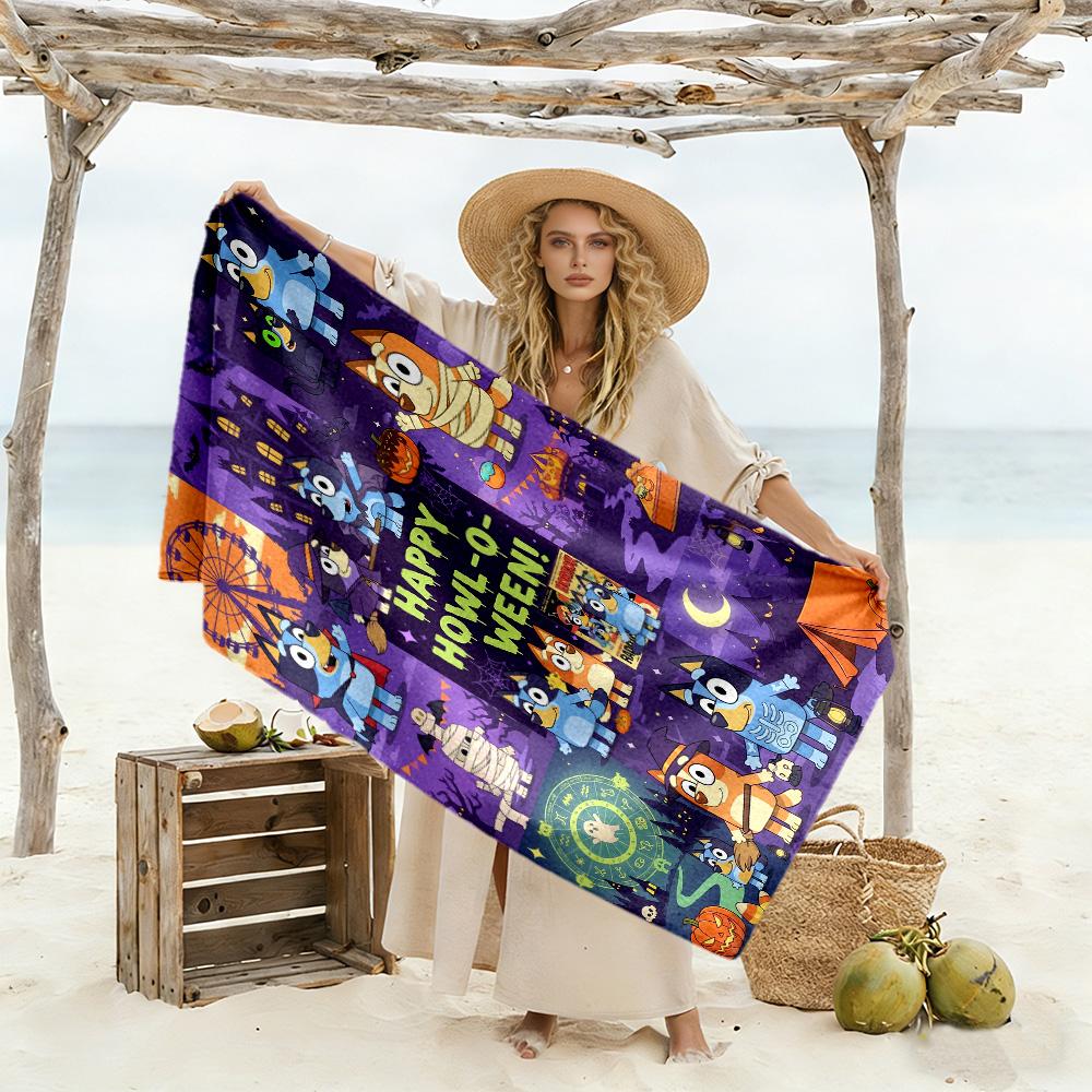 Halloween Bluey Characters Beach Towel Quick-Dry Soft Microfiber Comfortable Lightweight Perfect for Traveling Yoga Camping and Swimming