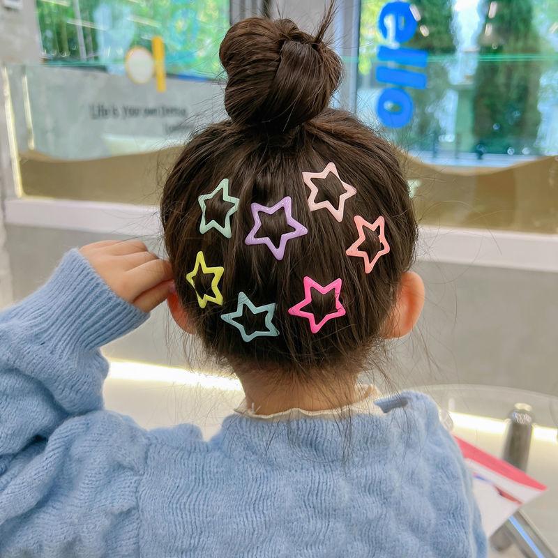 8 Pcs Children Frosted Colors Geometric Stars Heart Ornament Hair Clips Girls Lovely Sweet Hairpins Kid Hair Accessories