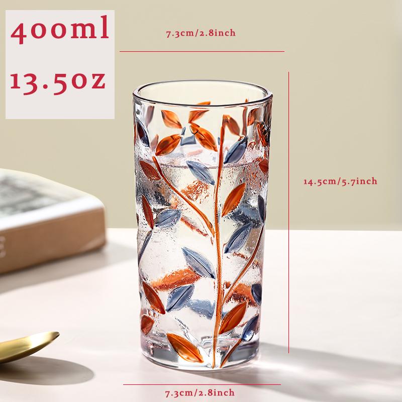 13oz Crystal Bubble Base Highball Glass Tumbler - Unique Leaf Design, Heavy Bottom for Water, Juice, Cocktails, and Beer