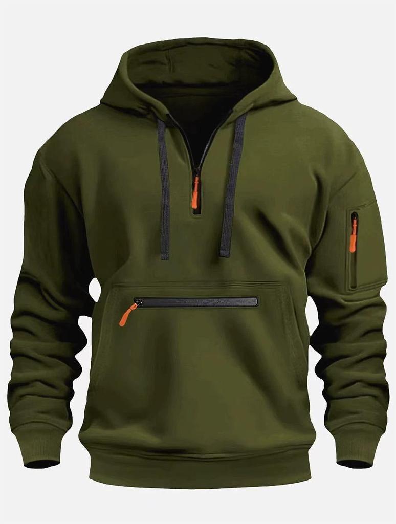 Men's Multi-Zip Pocket Hoodie, European Size, 220g Fabric, Autumn/Winter Style Sweatshirt