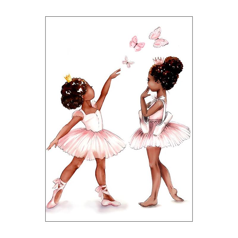 Black Little Girl Ballet Canvas Painting Butterfly Wing Wall Art Nordic Posters And Prints Wall Pictures Baby Kids Room Decor Unframed