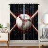 2Pcs Baseball Bat Print Window Curtains - Black & Red Sports Theme Window Drapes With Rod Pocket For Bedroom, Living Room, Offic