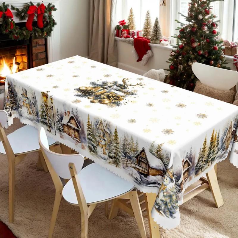 Christmas Print Tablecloth Waterproof Stain Resistant Festive Dining Decor Holiday Tables