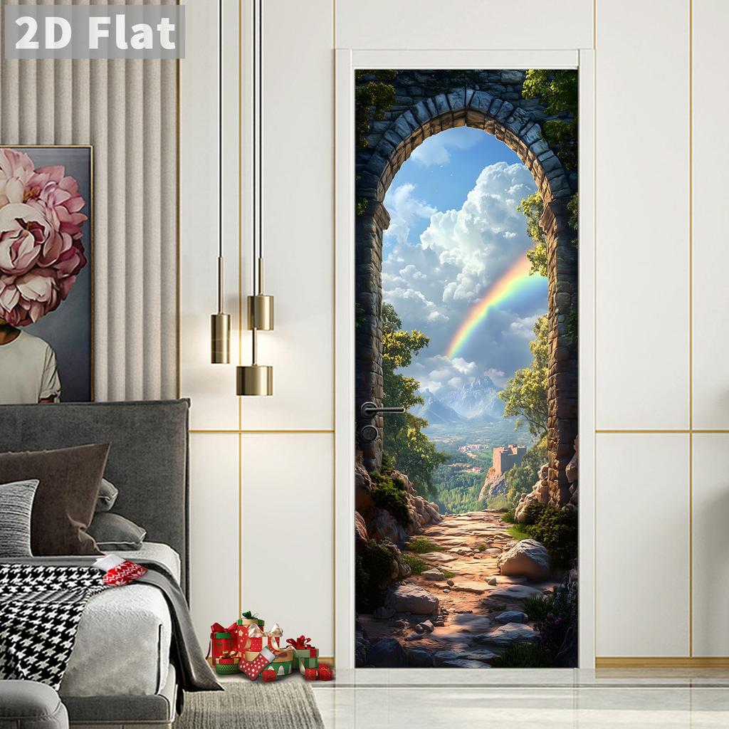 77/90cm Self-Adhesive Door Stickers Removable Wall Sticker Scenery Wallpaper Stone Stair Murals for Doors Modern Home Decor