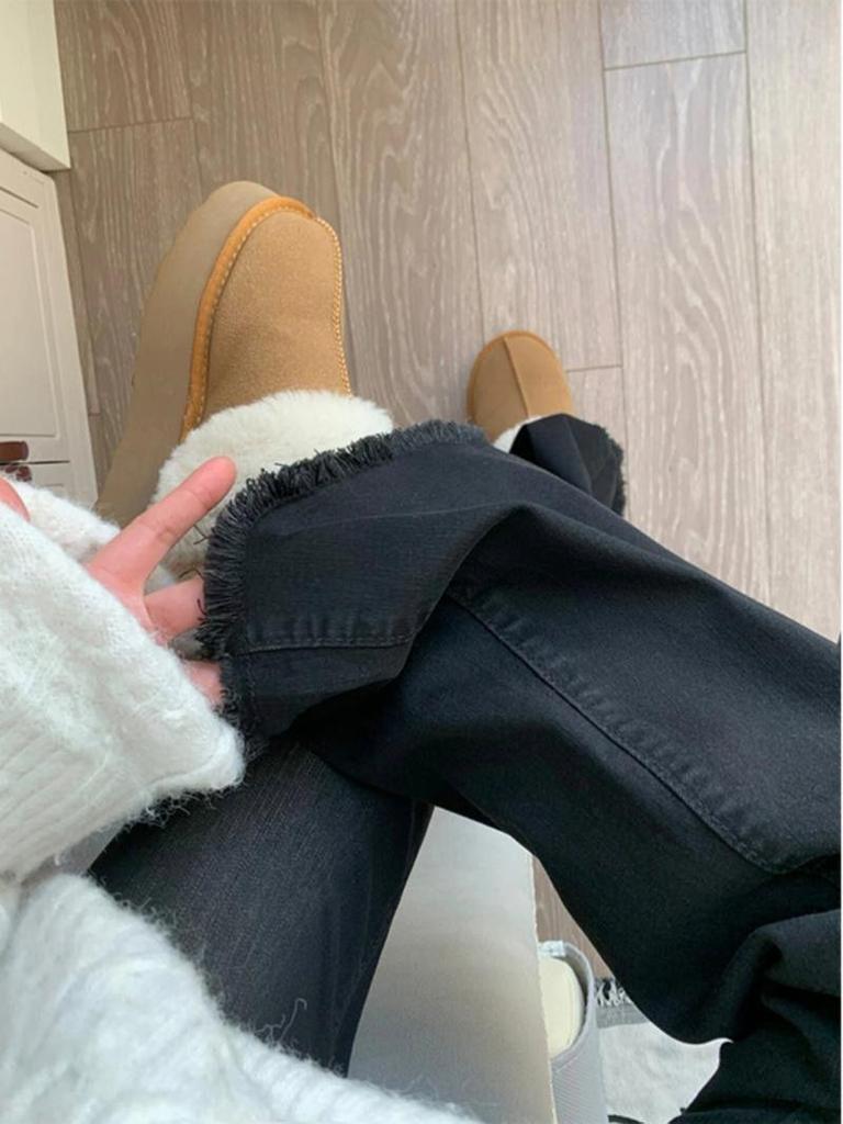 Women's Black High-Waisted Micro-Flare Stretch Jeans 2026 - Spring Slimming Floor-Length Bell Bottoms