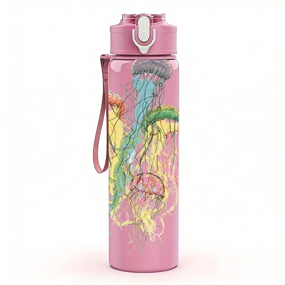 1PC Colorful Jellyfish 750ml sports water bottle leakproof straw lid outdoor office home