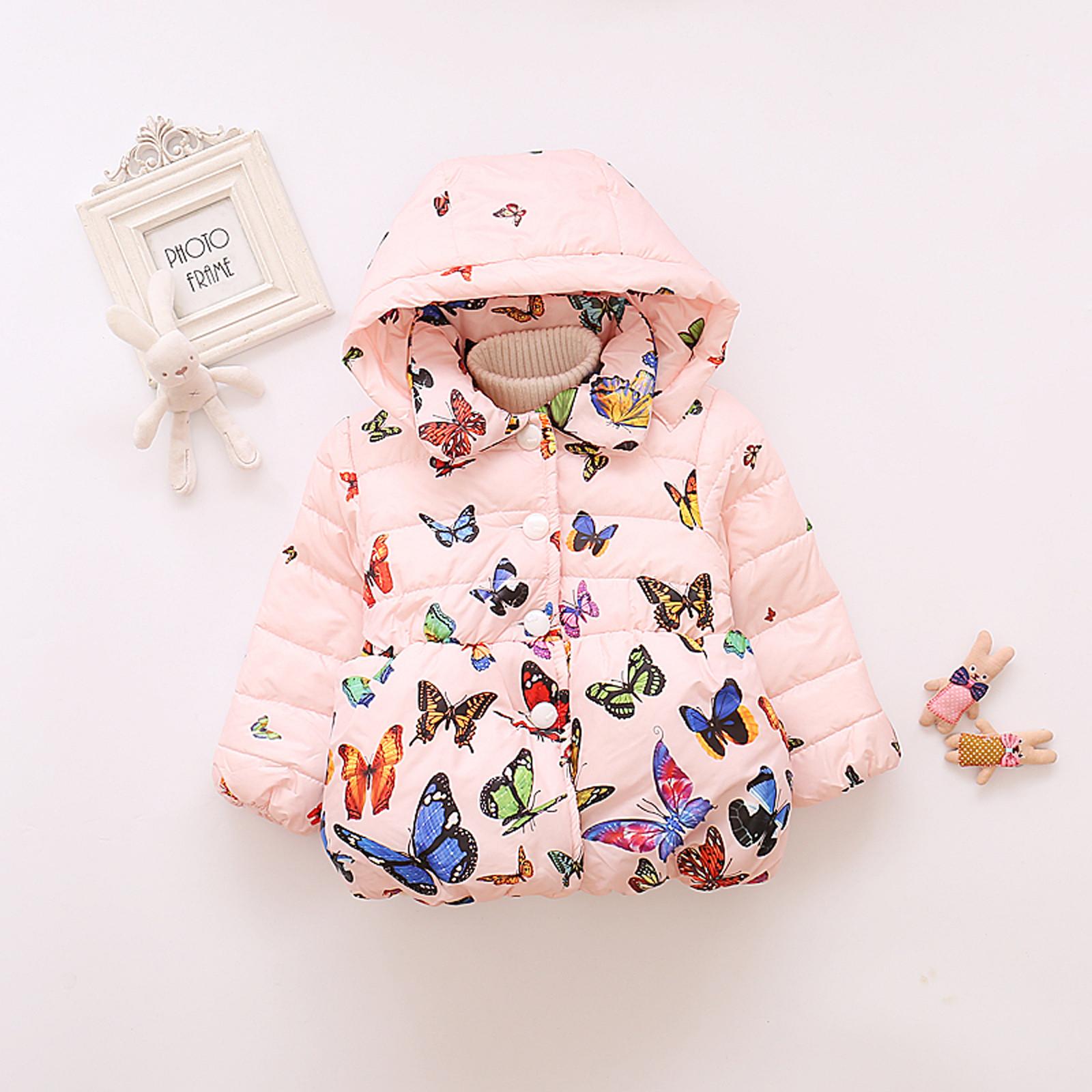 

Зимняя осенняя теплая детская куртка с бабочкой для маленьких девочек, пальто для малышей 110 розовый
