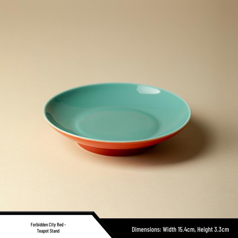 Forbidden City Red Gongfu Tea Set: Ceramic Teapot, Lid Bowl, Filtered Tea Cup, Fair Cup, and Pot Stand Ornament