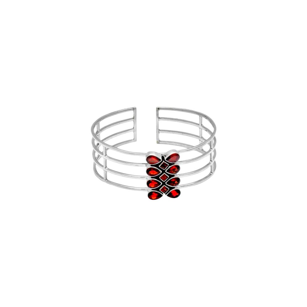 Natural Garnet Cuff Bracelet: 925 Sterling Silver Jewelry