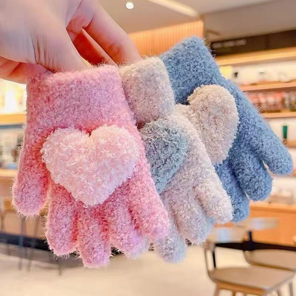1 Pc Plush Warm Gloves, Loving Winter, Plush and Cute Split Fingers To Prevent Cold, Student Princess Style, Suitable for Cyclin