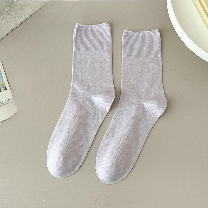 Female Summer Thin Simple Pure Color Loose Mouth Boneless Breathable Moon In The Tube Stack Socks