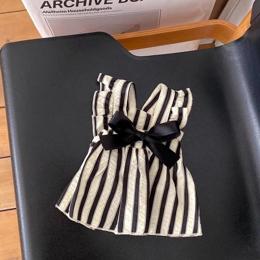 

Big Bow Striped Small Dog Princess Dress Black Fashion Medium Cat Dress Thin Summer Puppy Skirt for Dog Clothes S чёрный