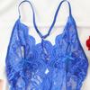 New Blue Sexy Lingerie Hollow Out Straps Backless Porn Transparent Underwear Crotchless Bodysuit Deep V Open Bra Erotic Costumes