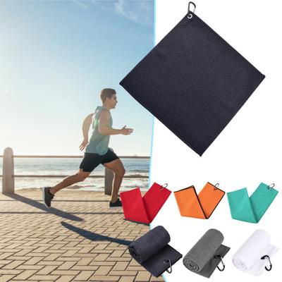 Golf Towel Sweat Absorption Perforated Superb Clean Ability Non-fluffy with Carabiner Clip Efficient Cleaning Quick-dry Microfiber Waffle Pattern