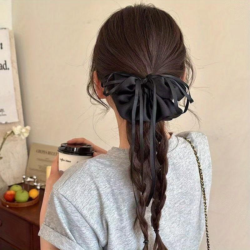 1Pc French Ballet Style Satin Bow Ribbon Hair Ring for Women to Tie Ponytail Hair Rope Temperament Hair Rope Hair Accessories
