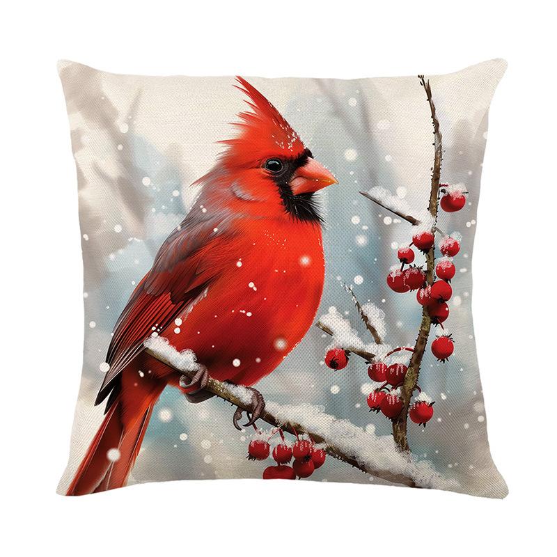 Jule Snømann Putetrekk Vinterfuglserien Lin Trykt Sofaputetrekk Soveromspute