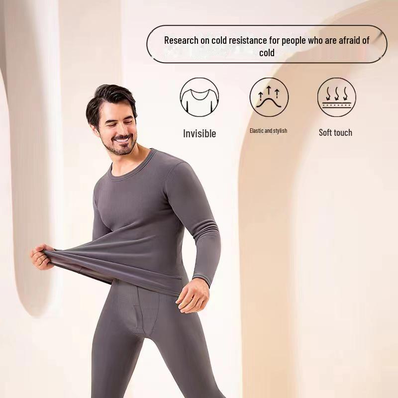 Volcanic Rock Winter Thermal Suit: Thick, Solid Color Round Neck Underwear for Men & Women - Autumn/Winter