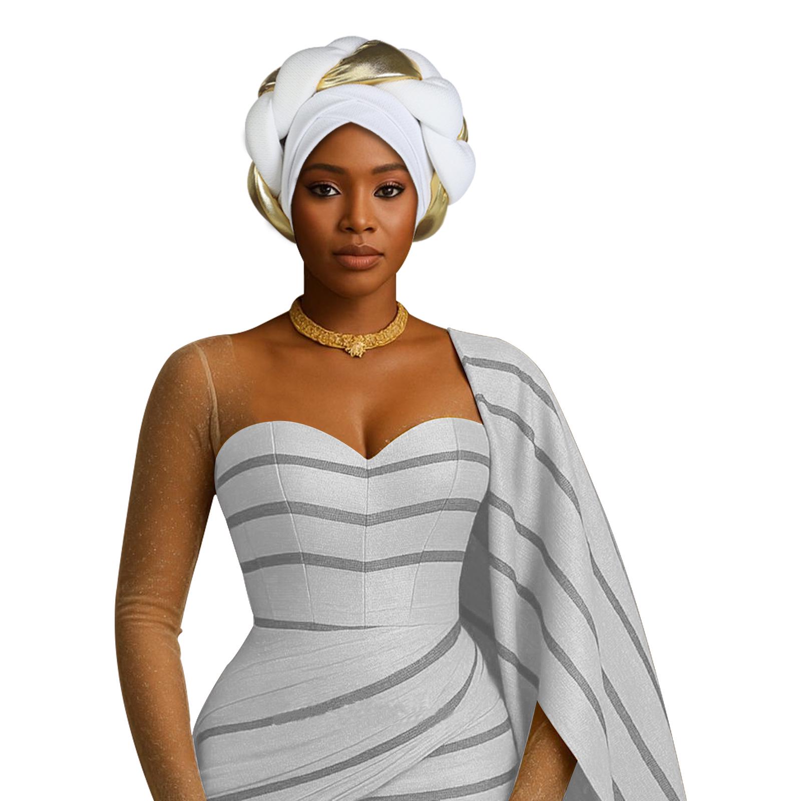 

Африканский мусульманский повседневный цветной блок твист повязка на голову шляпа с перекрещенными на лбу объемными косами для женщин One Size белый