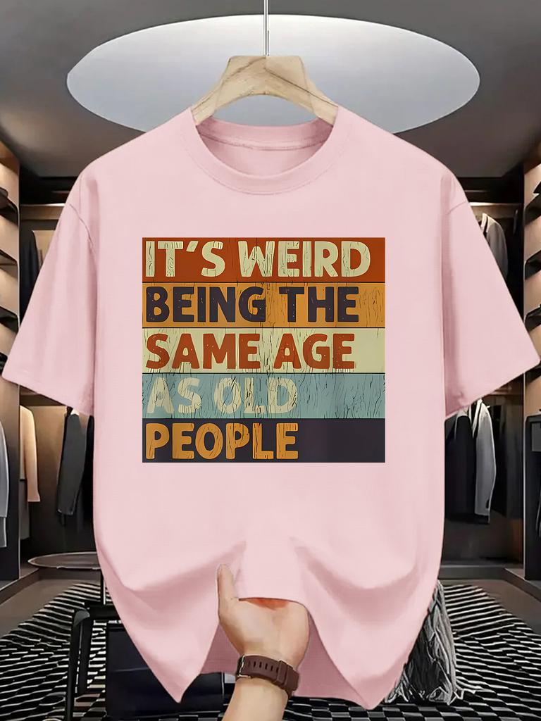 Funny Aging Quote Print Unisex Short Sleeve Tshirt Retro Color Block Letter Text O Neck Tee Humorous Slogan Male Street Fashion Top