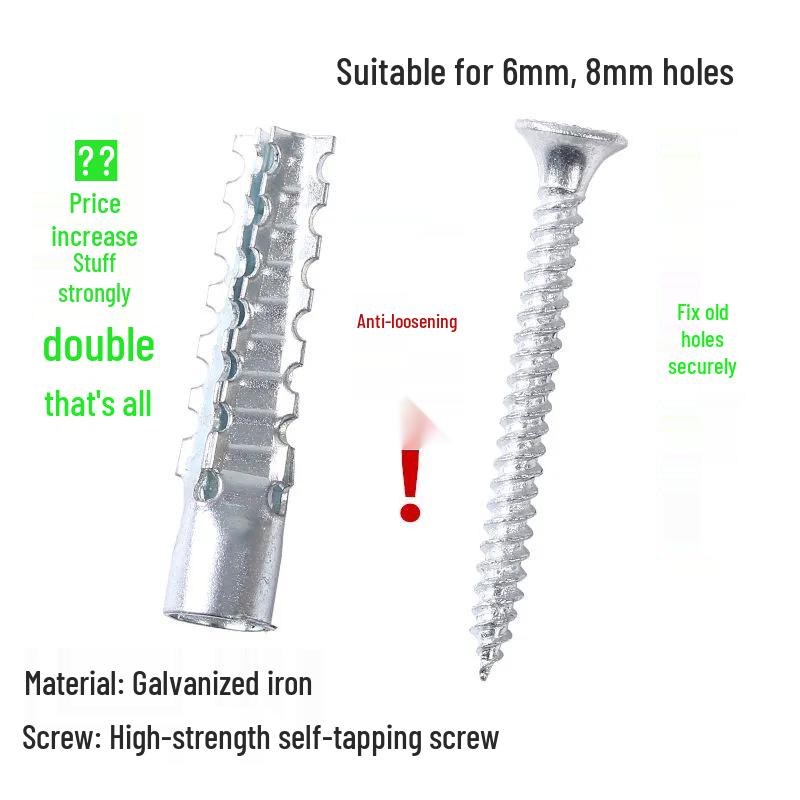 8mm X 6mm Metal Self-Tapping Expansion Plug Set with Extended Drywall Screw